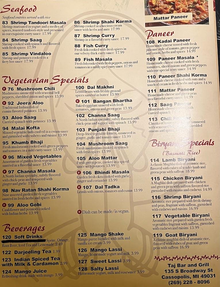 Taj Bar & Grill Menu image 1
